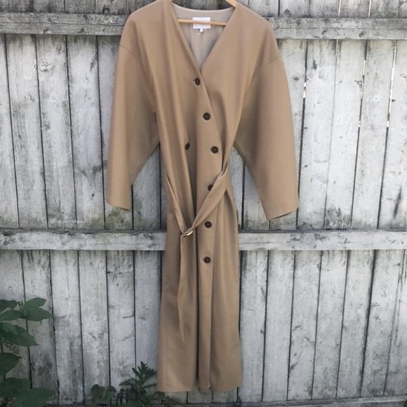 Nanushka Iben Vegan Leather Kimono Dress Pale Caramel L - Picture 8 of 11